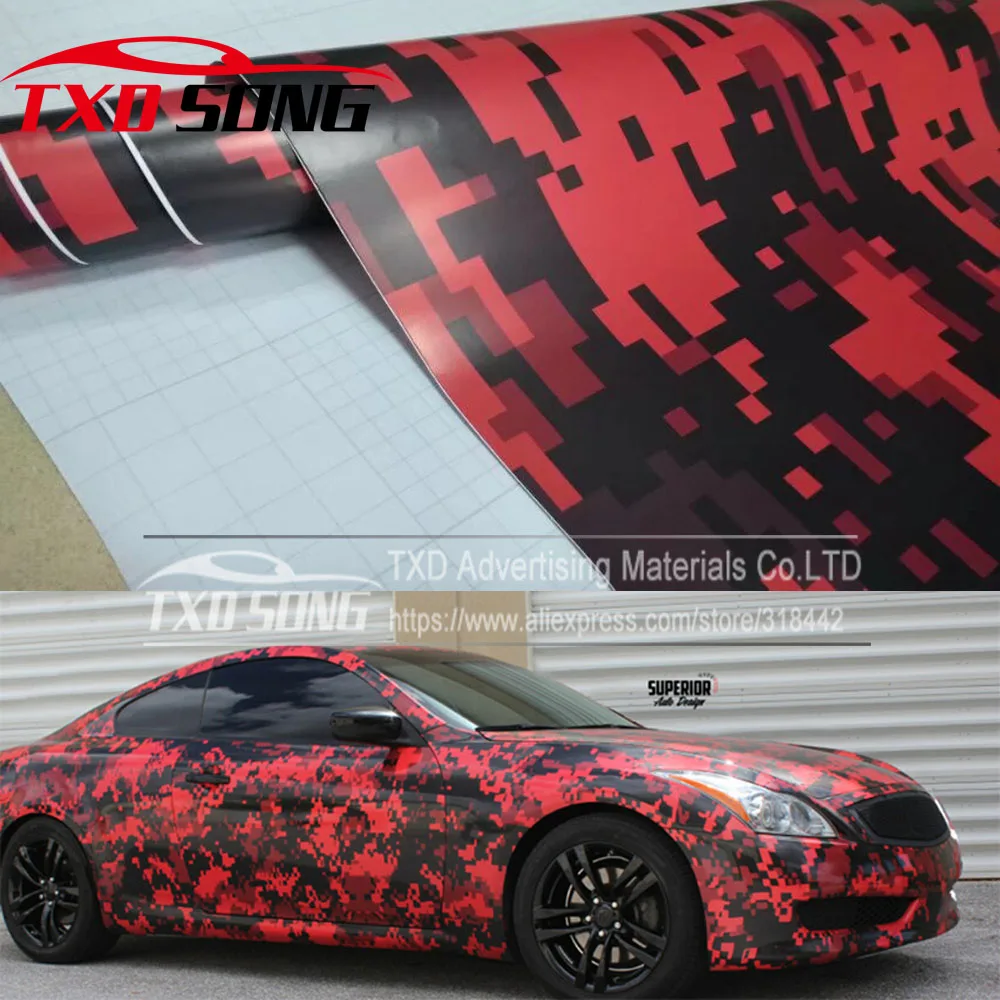 

Black Red digital Camo Vinyl For Car Wrapping With Air Rlease pixel camo Camouflage Car Styling Covers Size: 5m/10m/15m/20m/30m