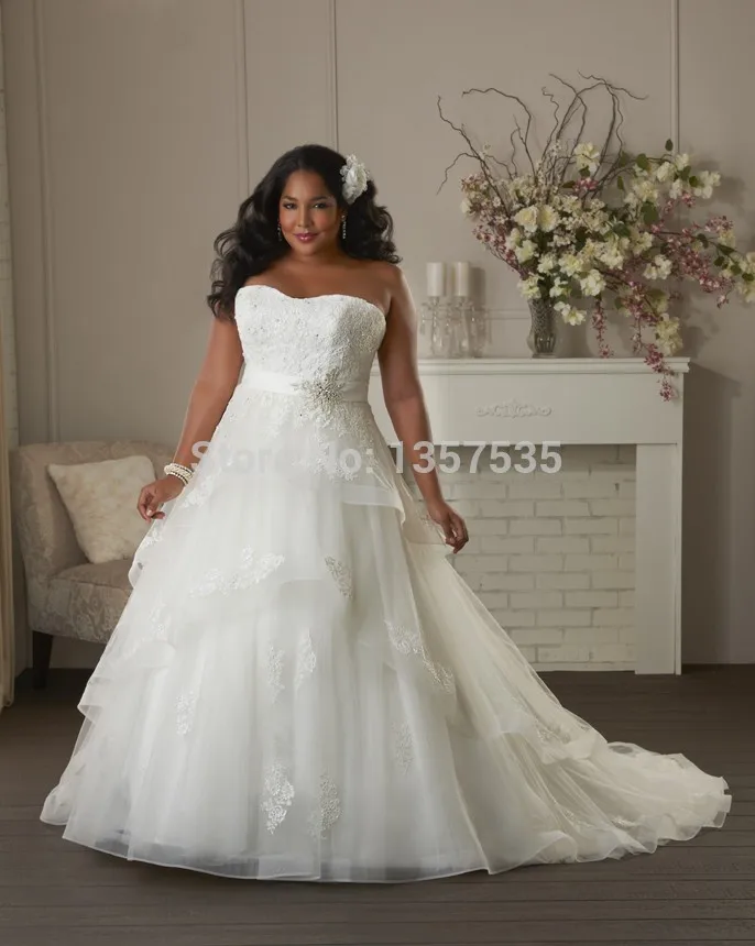 

Hot Sale 2014 Plus Size Wedding Dress with Lace Appliques Bridal Gowns Vestido De Noiva Free Shipping Lace Up Organza DW286