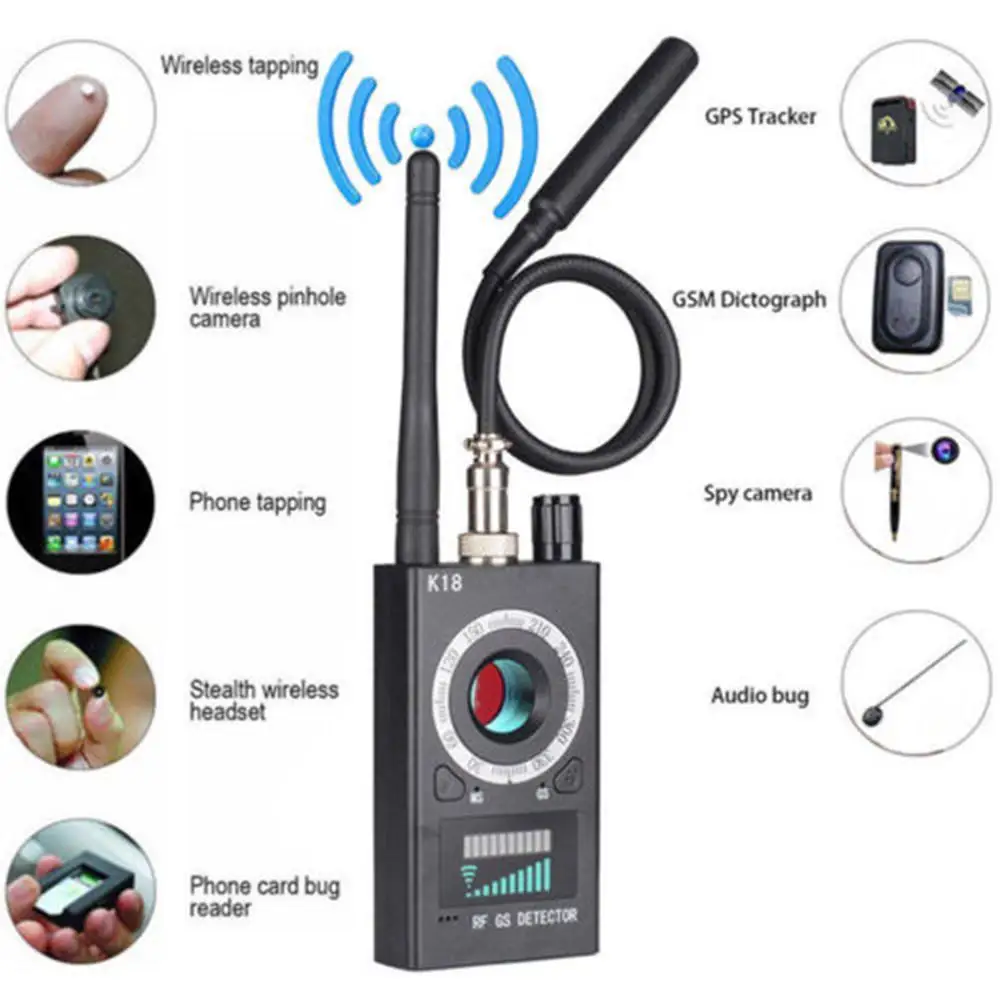 RF Signal detector Anti-spy Detector Camera K18 GSM Audio Bug Finder GPS Scan EU/US Plug