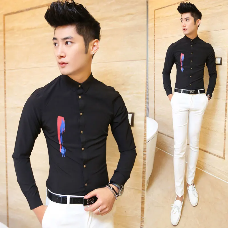 2015 spring male fashion shirt slim top long sleeve men's clothing ...