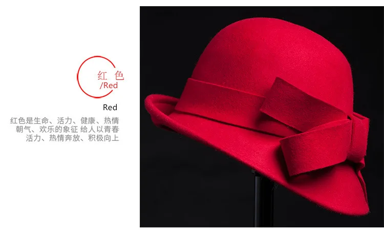 Women Party Formal Headwear Lady Winter Fashion Asymmetric Bowknot 100% Wool Felt Hats straw bucket hat