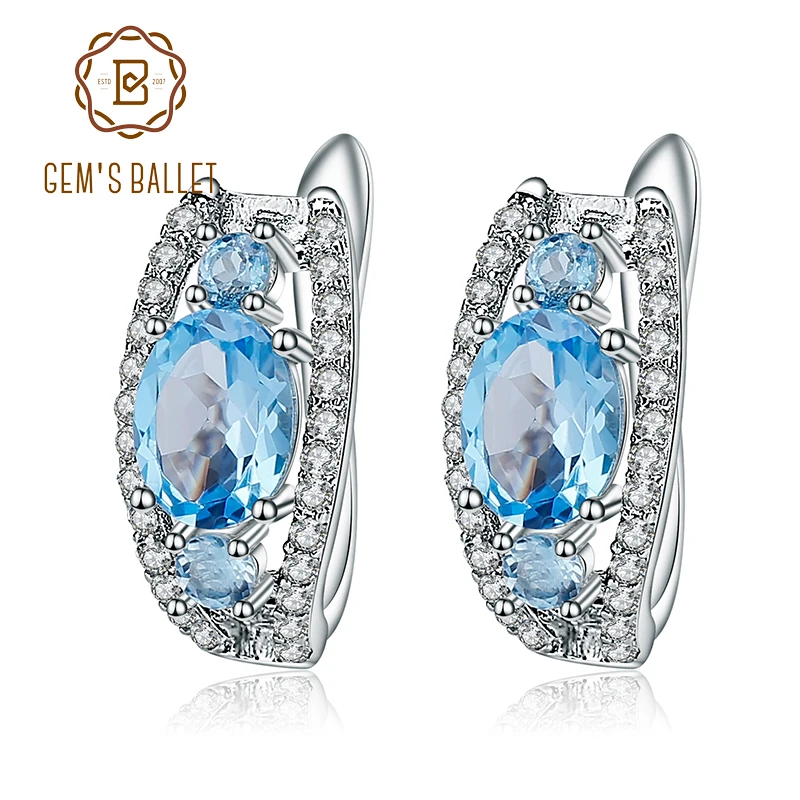 Gem's Ballet 3.79Ct Овальный натуральный Швейцарский Голубой Топаз драгоценный камень серьги гвоздики 925 пробы серебряные ювелирные изделия для женщин серьги