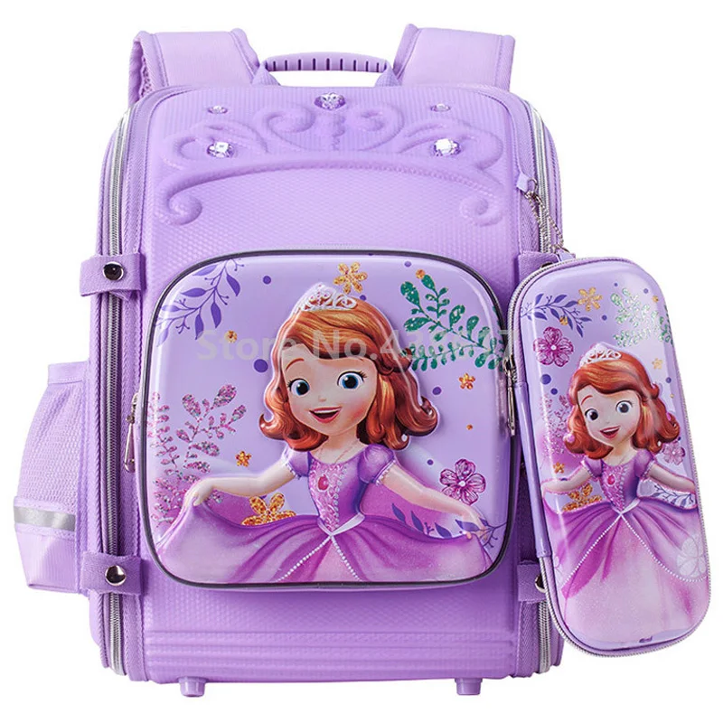 

New 3D Pink Purple Sofia Princess School Bags With Pencil Case Set For Kids Girls Children Primary School Book Bag