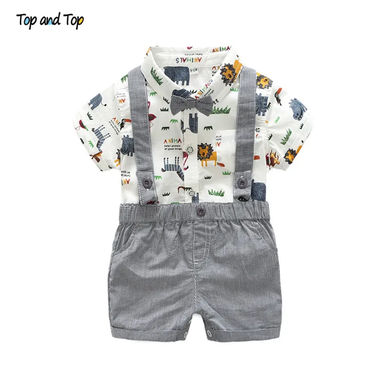 Топ и топ, модная одежда для маленьких мальчиков рубашка с длинными рукавами и принтом динозавра комбинезон+ штаны на подтяжках комплект одежды для маленьких джентльменов из 3 предметов - Цвет: Серый