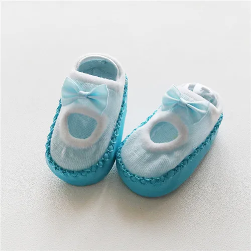 Носки для новорожденных с рисунками из мультфильмов, Нескользящие толстые носки для малышей, Нескользящие кожаные носки-тапочки для малышей - Цвет: Синий