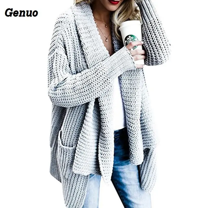 Genuo Autumn Women Casual Sweaters Knitting Long Cardigan Female Loose Knitted Jumper Top Warm Winter Sweater Women Tops