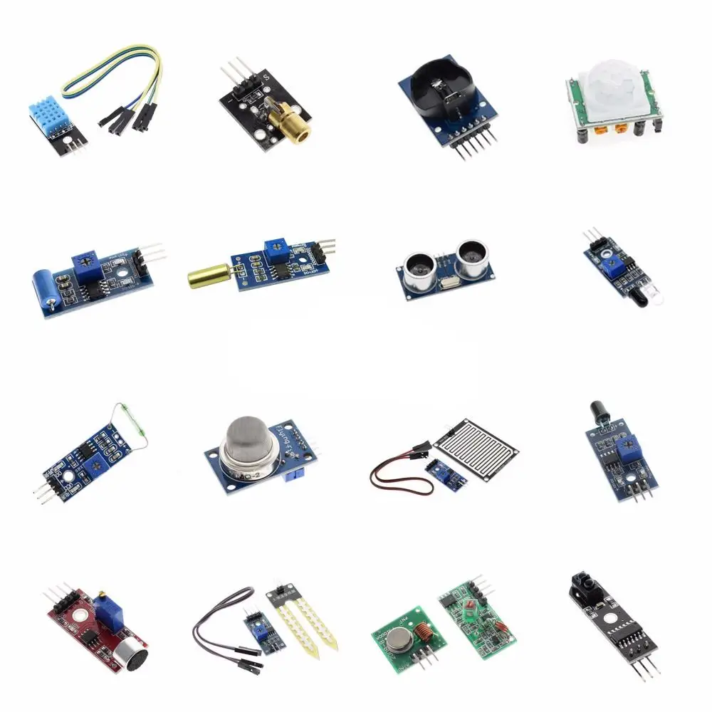

16pcs/lot Raspberry pi 2 3 the sensor module package 16 kinds of sensor for arduino kit