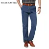 Мужские повседневные джинсовые брюки TIGER CASTLE, 100% хлопок, с высокой талией, мужские прямые джинсы, джинсовые комбинезоны, мужские Классически... ► Фото 1/6