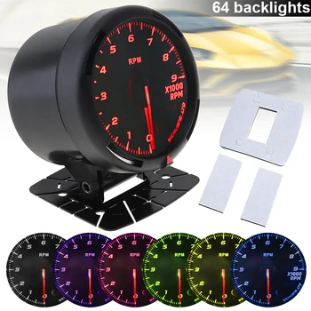 

60MM 12V Tachometers 9 x 1000 RAM 64 Backlights LED Electrical Car Tacho Gauge Meter Tachometers with Speed Sensor for Car