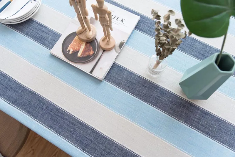 В синюю полоску Водонепроницаемый скатерть для кухонного стола скатерть прихватки и льна с кисточками прямоугольные скатерти с бахромой скатерть для обеденного стола