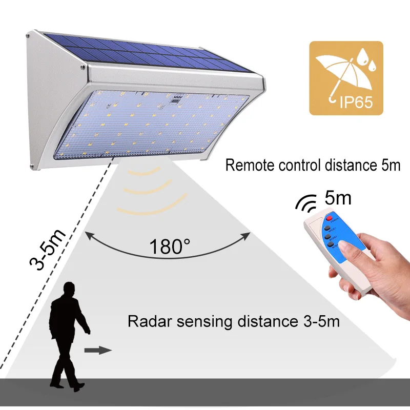 800lm яркий солнечный светильник 56 светодиодный микроволновый радар Датчик движения Мощность лампа для наружного сада уличная стена с пультом дистанционного управления