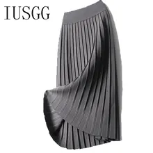 Плиссированная юбка миди осень зима Женская мода Темперамент эластичный вязаный тонкий длиной до колена стрейч хлопок шерсть Высокая талия юбка