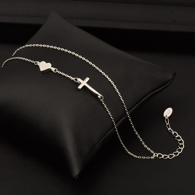 cross-silver Серьги sinleery Star Moon Cross Heart 2 Многослойные браслеты Цепочка для женщин серебро розовое золото цвет модные ювелирные изделия Sl290 SSI - Окраска металла: cross-silver