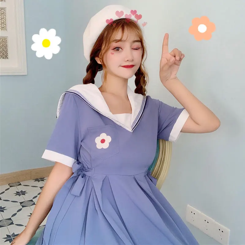 Платье женское 2019 новый летний костюм моряка японский сладкий колледж Ветер