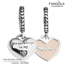 Серебряные бусины 925 пробы аксессуары подвеска в форме сердечка для мамы и дочки подходит для оригинального ювелирный браслет сделай сам