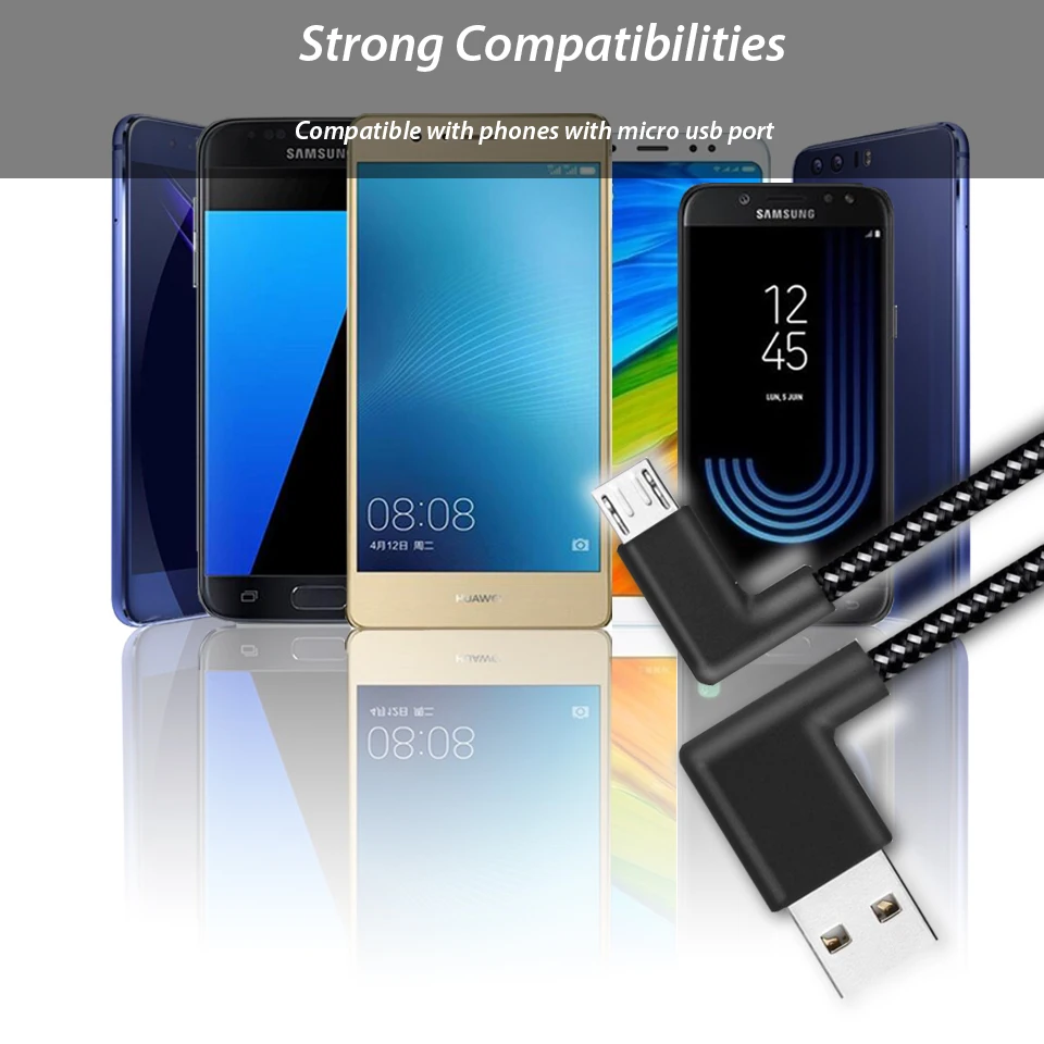 Короткий зарядный кабель Micro USB V8 20 см 0 2 м 90 градусов L образный мобильный телефон