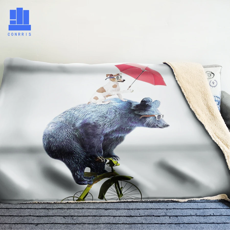 

GNORRIS Oversized Famil Lambskin 3D Print Super Soft Warm Throw Blanket Riding bear Sofa Lazy Bedding Blanket Cloak