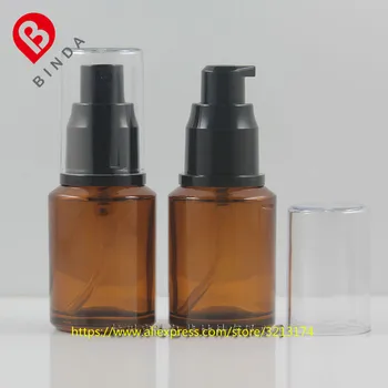 

wholesale 30ml painted brown amber glass bottle with pump/sprayer,for lotion/perfume/essential oil/moisturizer/facial water
