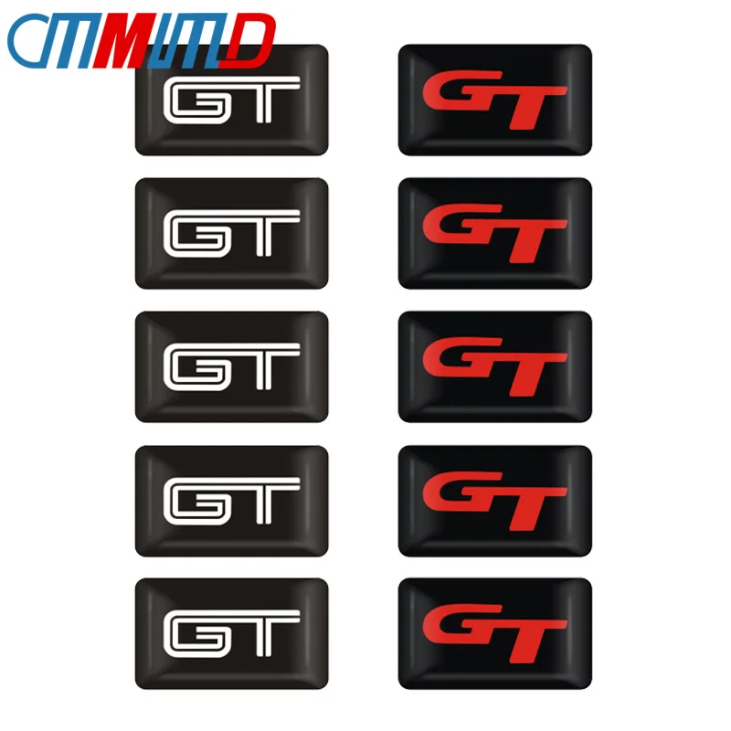 

10pcs Car Styling Epoxy GT LOGO Decal Emblem Car Sticker For BMW X6 X5 Ford Mustang Focus Mk 1 2 3 7 Mondeo Car