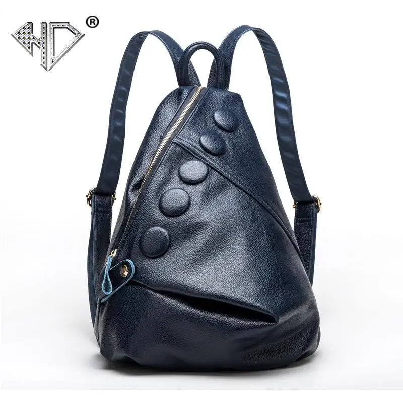 Женский модный рюкзак из натуральной кожи, декоративная двойная сумка на плечо для путешествий, Bolso Mujer, Подростковый рюкзак, женские рюкзаки - Цвет: Blue