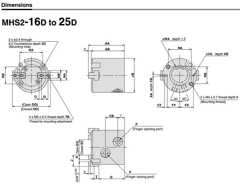 MHS2-50D 2 пальца MHS2 серии параллельного типа воздуха захват penumatic цилиндр MHS2 50D