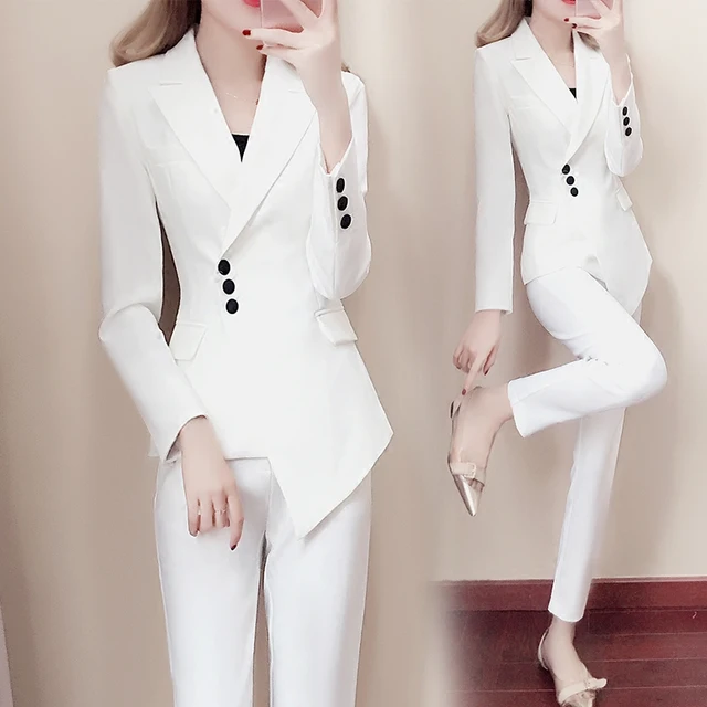 Women white Slim Pant Suits Female suit dress Notch Lapel Women's