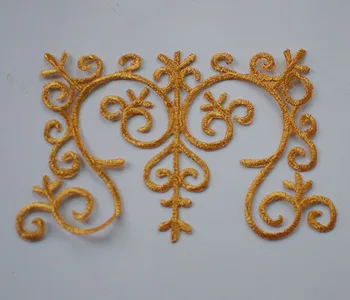 

14cm*9cm Gold metallic trims Embroidery fabric applique Iron on clothing patches DIY Accessories 10pcs/ lot