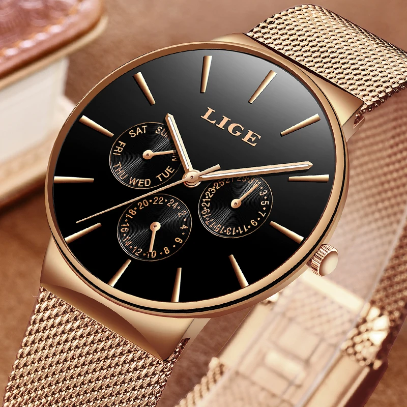 LIGE модные простые мужские часы Топ бренд класса люкс бизнес сетчатый ремень кварцевые часы Мужские часы мужские спортивные часы relogio masculino