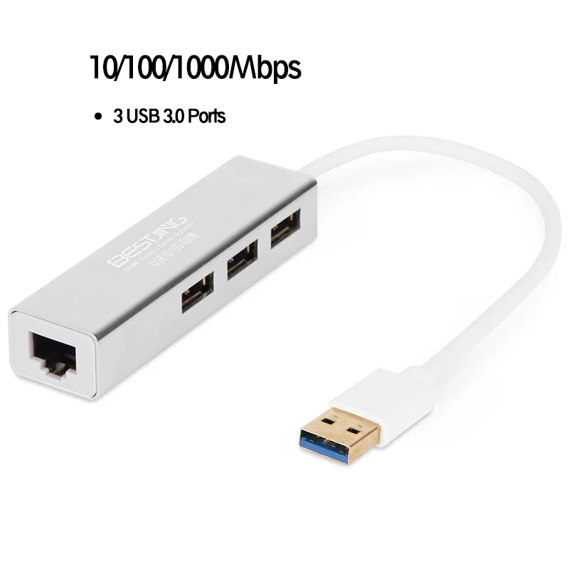 Bestjing серебро Алюминий USB Ethernet адаптер 2 0 3 до 10 100 1000 Gigabit высокой Скорость RJ45