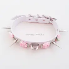 Moda Harajuku Kawaii Rosa Flor 100% Hecho A Mano Largo Pinchos pinchos Gargantilla Punk Collar Bondage Goth Collar