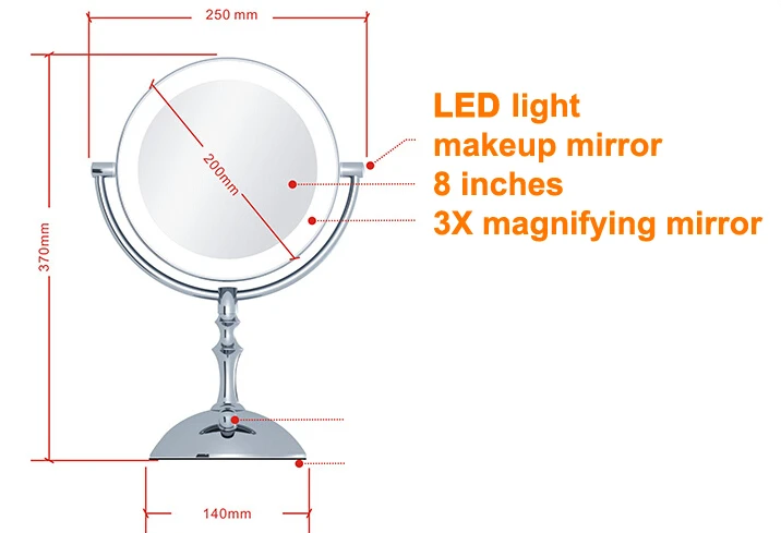 Зеркало для профессионального макияжа с светильник 8 дюймов led компактное косметическое зеркальце дамское 3X Двухстороннее увеличительное зеркало espelho для ванной