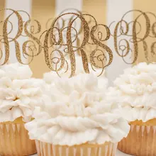 Изготовленный На Заказ монограммовый кекс Toppers в золотом блеске, персонализированные начальные украшения для кексов, Свадебный кекс Топпер