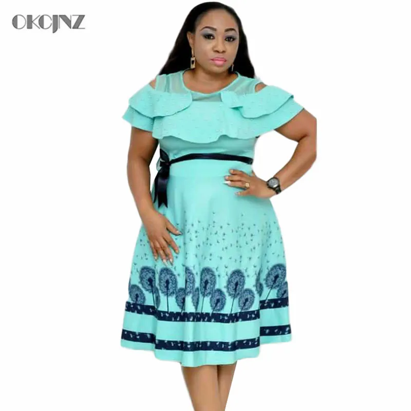 

Plus Size O-neck Summer A-line Dress Sexy Mesh Patchwork Beading Beach Sundress Women Floral Print Vintage Ruffles Dress OKQ347