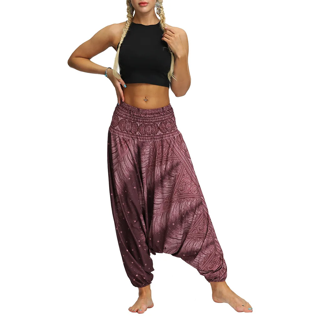 

High Waist Women Fashion Loose Yoga Trousers Baggy Boho Aladdin Jumpsuit Harem Pants Yoga Sports Bohemian Style Trousers N20