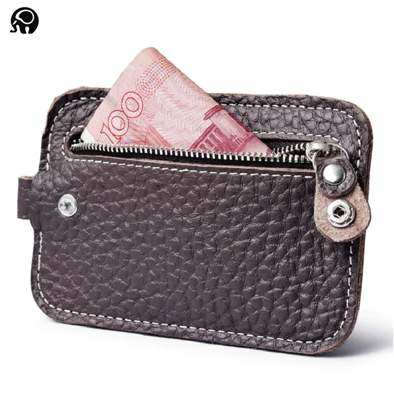 

Wholesale Real Leather Credit Card Holder Slim Men Card Wallet Small Zipper Coin Pocket Cash Card Case Driving License Card Pack