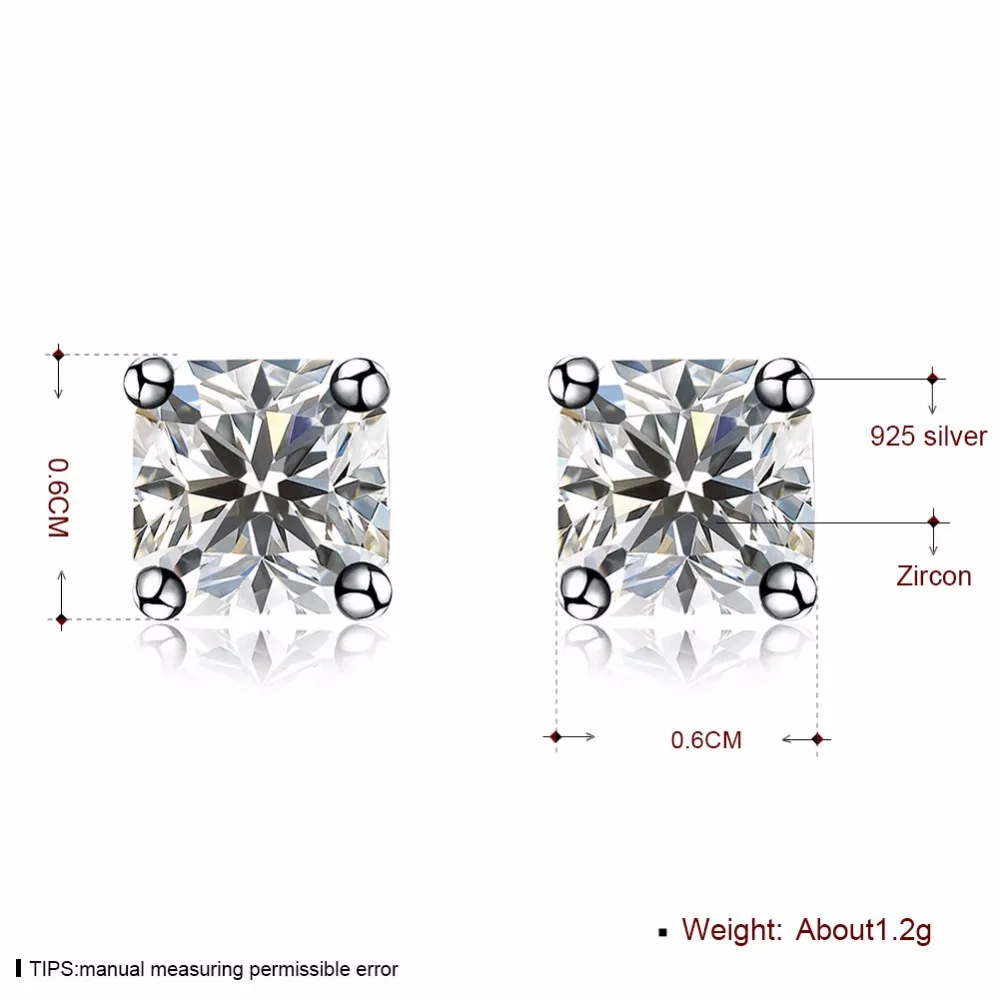 MEEKCAT, Стерлинговое Серебро 925 пробы, серьги-гвоздики для мужчин и женщин, квадратные кристаллы, 4 мм, 5 мм, 6 мм, 7 мм, 4 когтя, серьги-гвоздики из Кубического циркония KLTE003