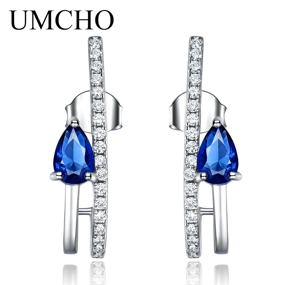 UMCHO Sapphire 925 sterling silver earrings for women EUJ067S-1 (1)