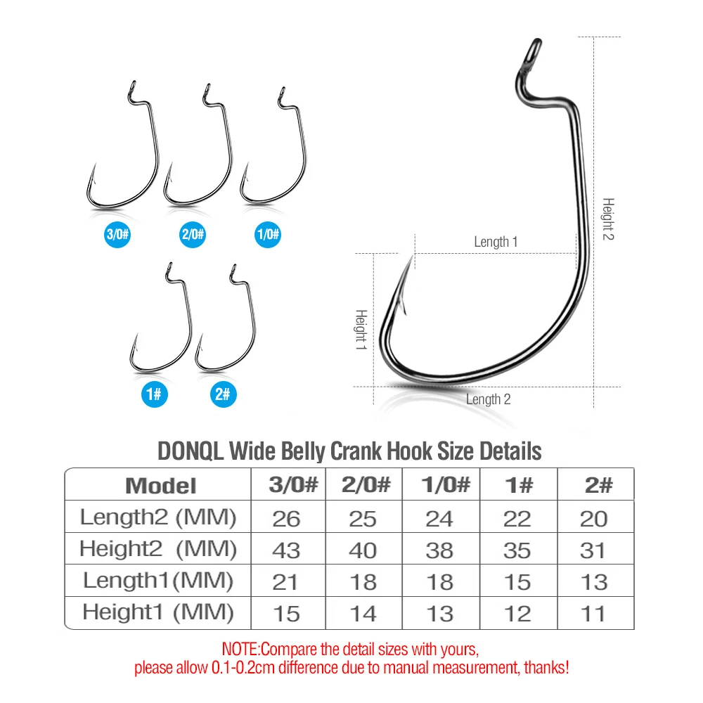 DONQL 50/100 pcs واسعة كرنك الصيد السنانير الكربون الصلب أوفست شص 3/0 #-2 # باس الشائكة الكارب الصيد هوك ل لينة دودة إغراء