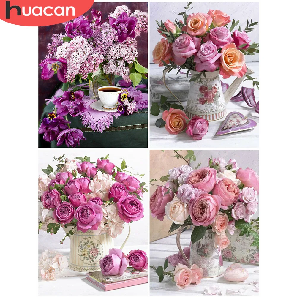 

HUACAN Diamond Mosaic Flower Pattern 5d Diamond Painting Full Square/round Diamond Embroidery Rhinestones Picture Diamond Art