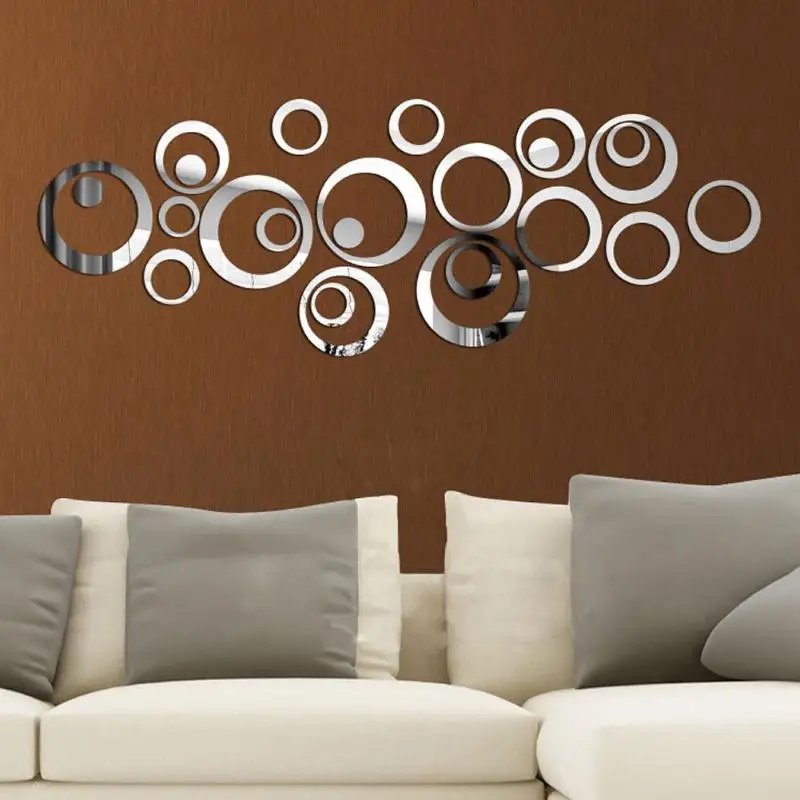 

24pcs/set 3D DIY Circles Mirror Wall Sticker Decoration for TV Background Bedroom Door Freezer Home Decor Acrylic Decoration