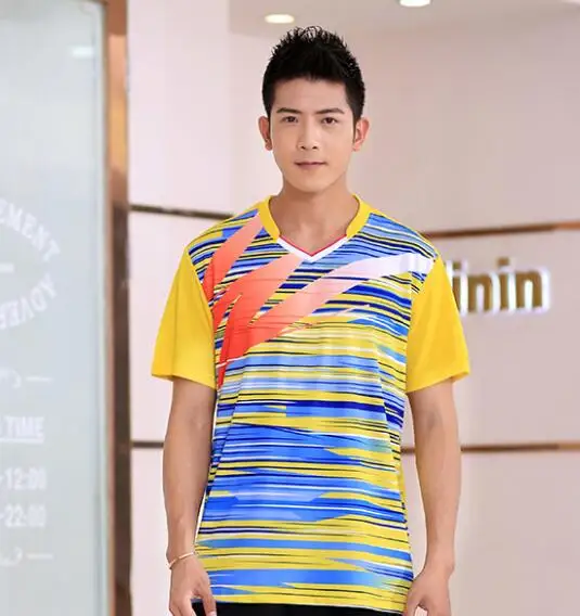 New badminton wear shirt, men/women children's tennis jerseys,table tennis shirt shorts clothes,children's sportswear T-shirt - Цвет: men yellow shirt