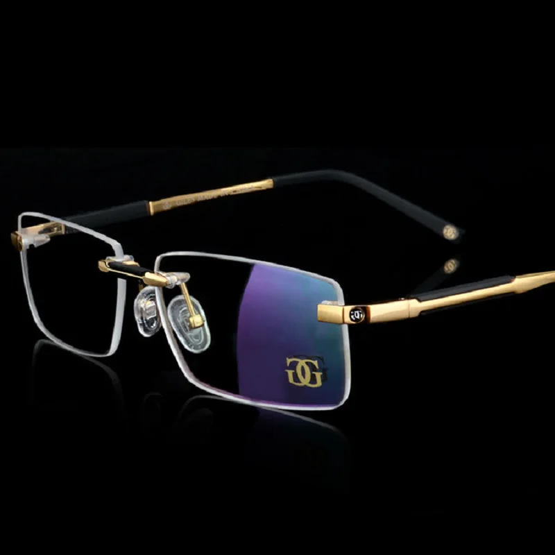 

Cubojue Gold Glasses Frame Men Rimless Brand Eyeglasses Frames for Man Prescription Spectacles Optic Eyewear Clear Lens