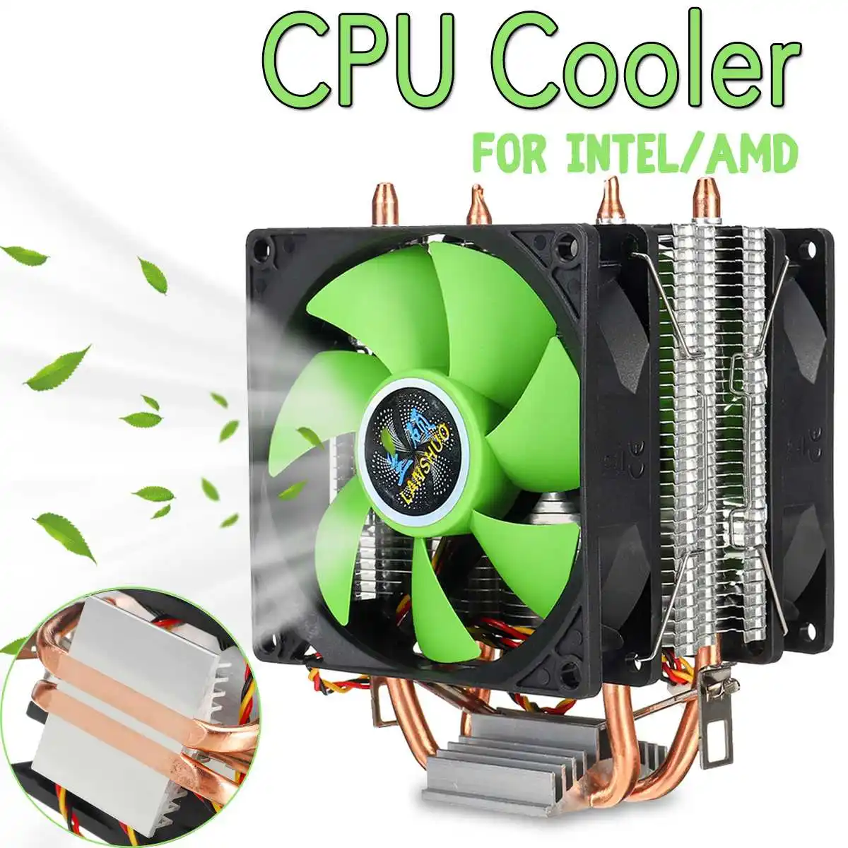 Алюминиевый ПК 2 тепловым стержнем heat pipe Процессор теплоотводы Вентилятор охлаждения 3 pin двухсторонний вентилятор для Intel LGA 775/1150/1151/1155/1156 AM2 AMD3