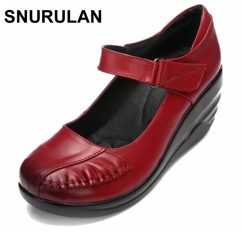 

SNURULAN Hot sale Female Genuine Leather Shoes Woman Platform Casual Shoes Lady Genuine Leather Wedges women's Mother Heel Heigh