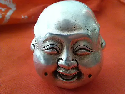 

Old Collectibles Decorated Handwork Miao Silver Carve 4 Face Buddha Statue decoration Tibetan Silver word Wholesale 2pcs bronze