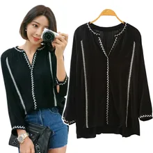 Korean fashion clothing 2017 spring summer tops casual embroidery tshirts cotton elegant ladies office shirts white black