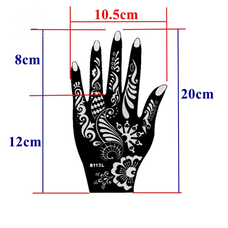 1 шт. большие трафареты для татуировок хной для ручной живописи, цветок Аэрограф Для блесток Mehndi индийская хна тату шаблоны трафарет 21*12 см