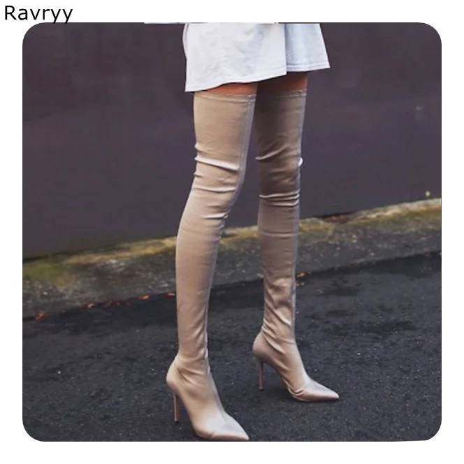 Elastic Woman Long BootsThin heel Concise Style Newest Fashion Autumn winter Over-the-knee Boots Pointed Toe Female Shoes | Обувь