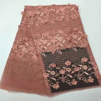 

Latest Pretty High Quality Nigerian Embroidery Net Lace African French Net Lace Fabric 3d Flower Lace With Beads For Women Dress