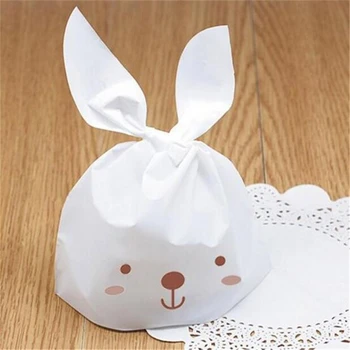 

Free Shipping 100Pcs/Lot Cute Rabbit Ear Plastic Candy Box Biscuit Bag Moisture Proof Cookie Bags Food Cake Gift Packaging Bag